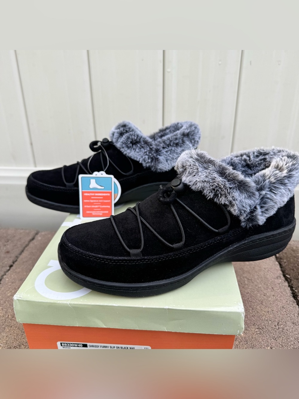 Aetrex Chrissy Furry Slip On Black - Brand New With Tags! - Picture 5 of 16